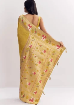 Yellow Dola Silk Paithani Saree With Dollar Butti And Multicolor Motif