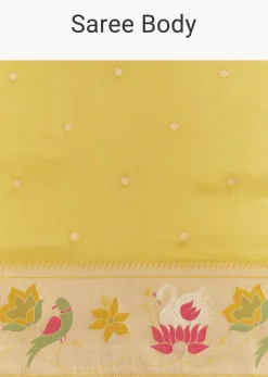 Yellow Dola Silk Paithani Saree With Dollar Butti And Multicolor Motif