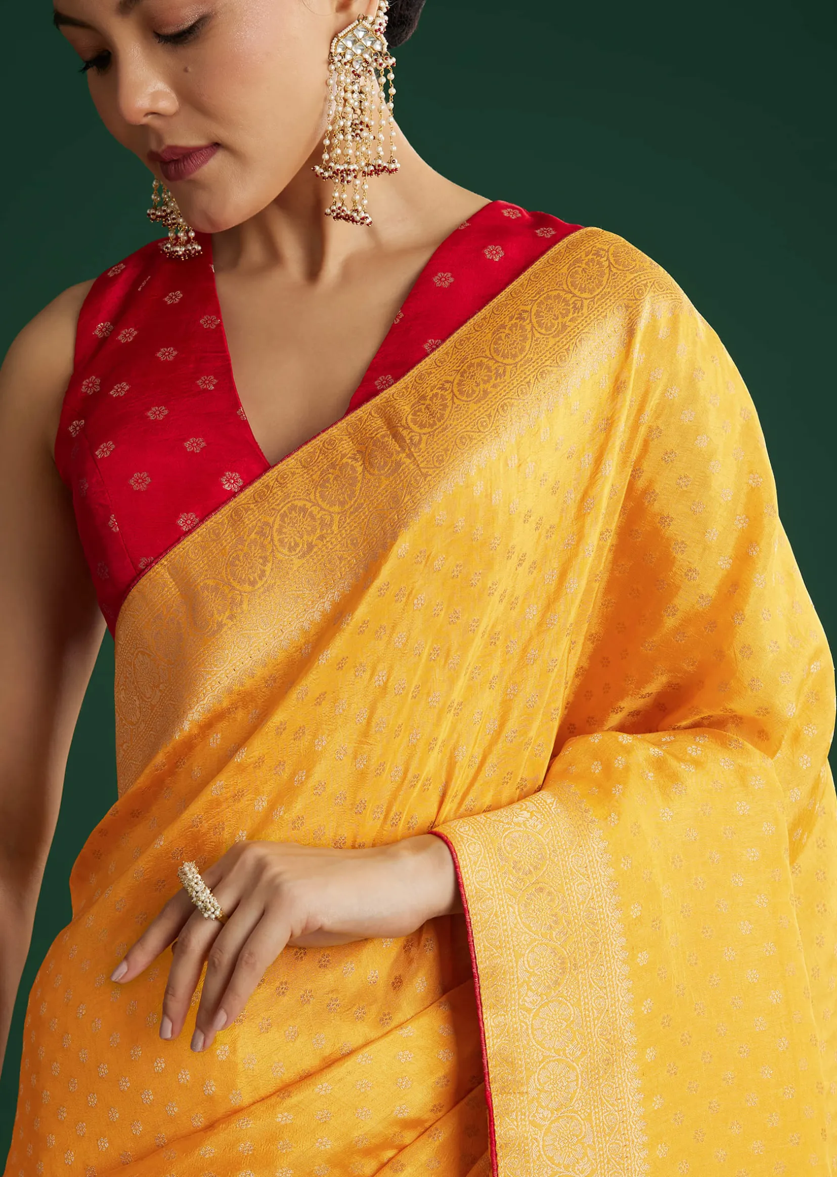 Yellow Dola Silk Saree With Butti Weave