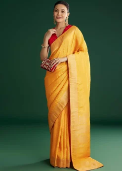Yellow Dola Silk Saree With Butti Weave