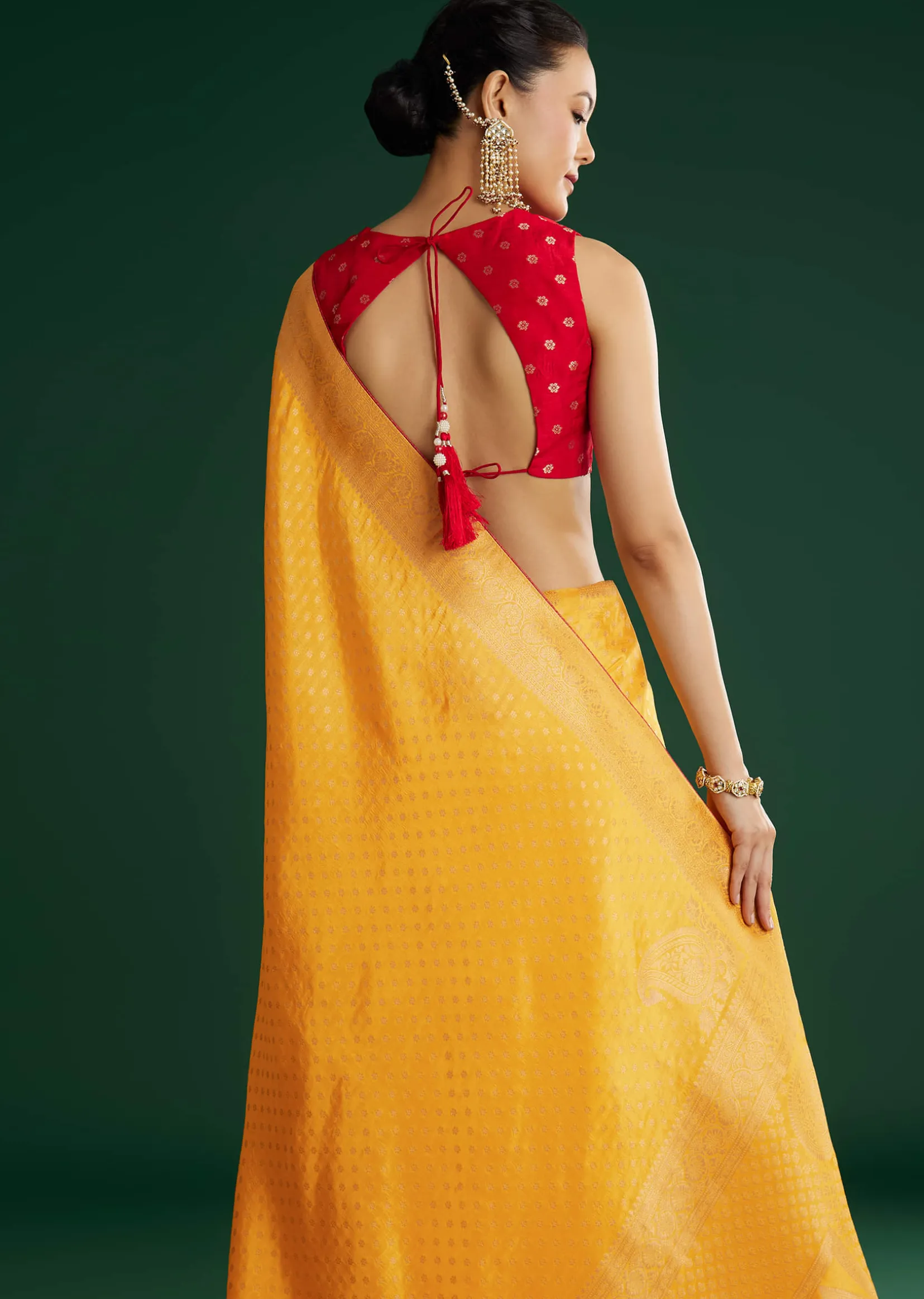 Yellow Dola Silk Saree With Butti Weave