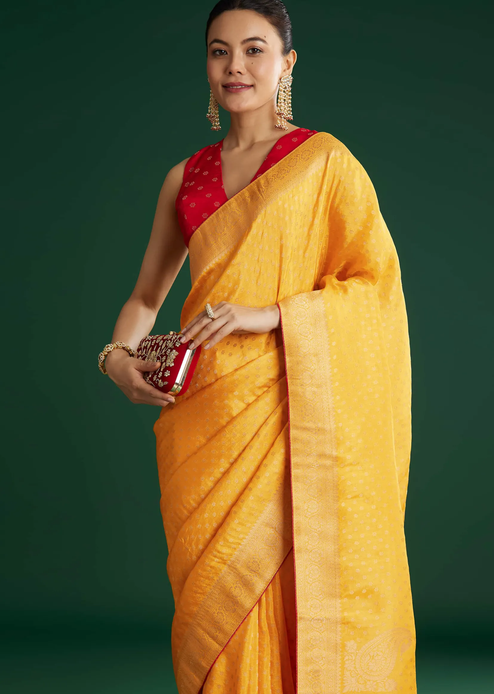 Yellow Dola Silk Saree With Butti Weave