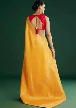 Yellow Dola Silk Saree With Butti Weave