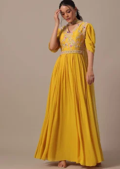 Yellow Embellished Anarkali Set