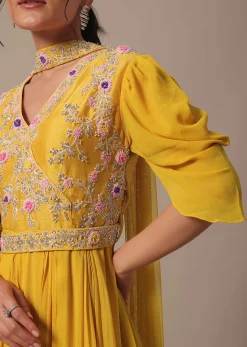 Yellow Embellished Anarkali Set