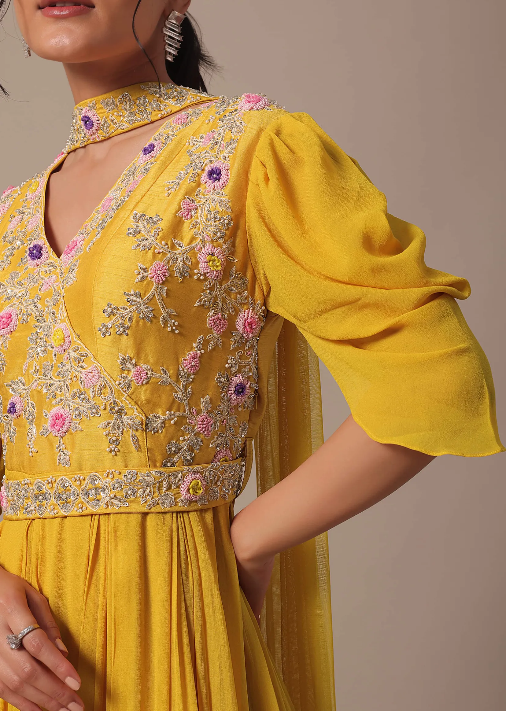 Yellow Embellished Anarkali Set