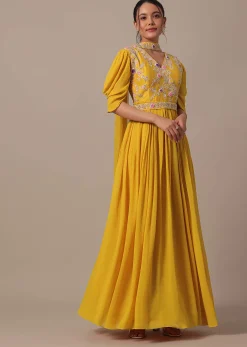 Yellow Embellished Anarkali Set