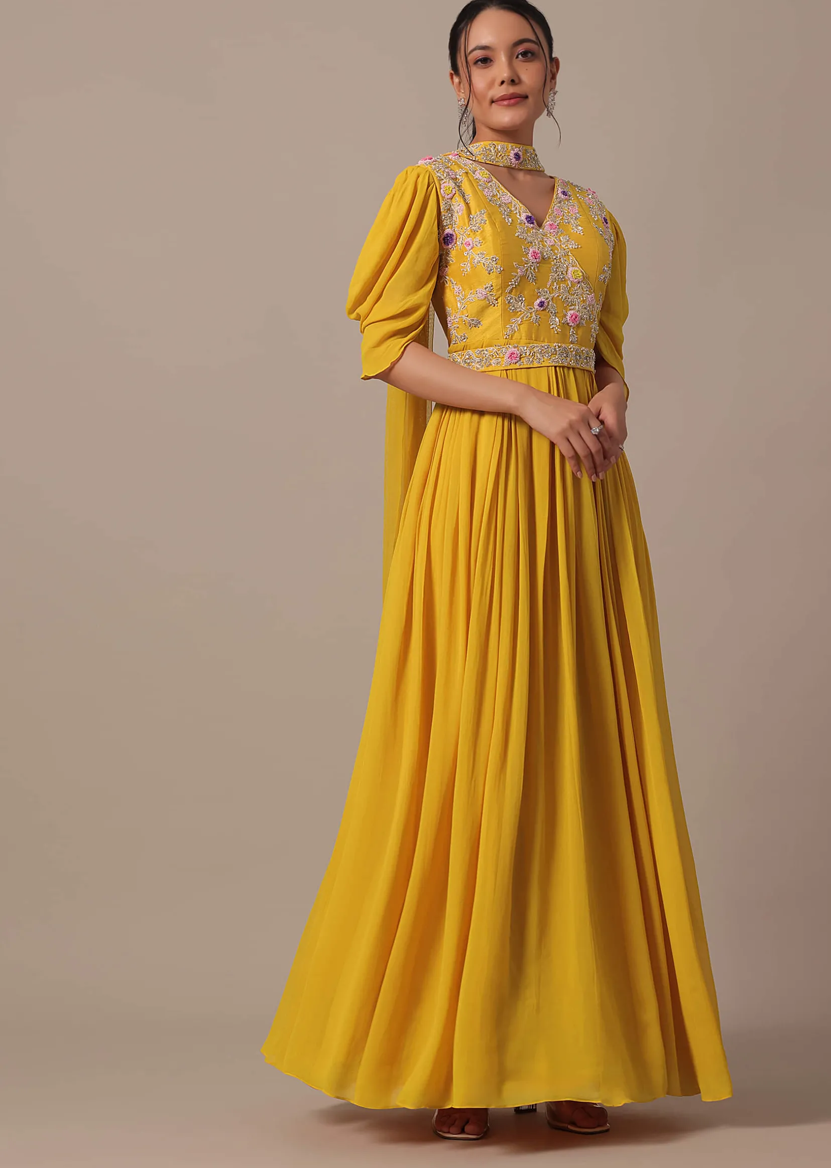 Yellow Embellished Anarkali Set