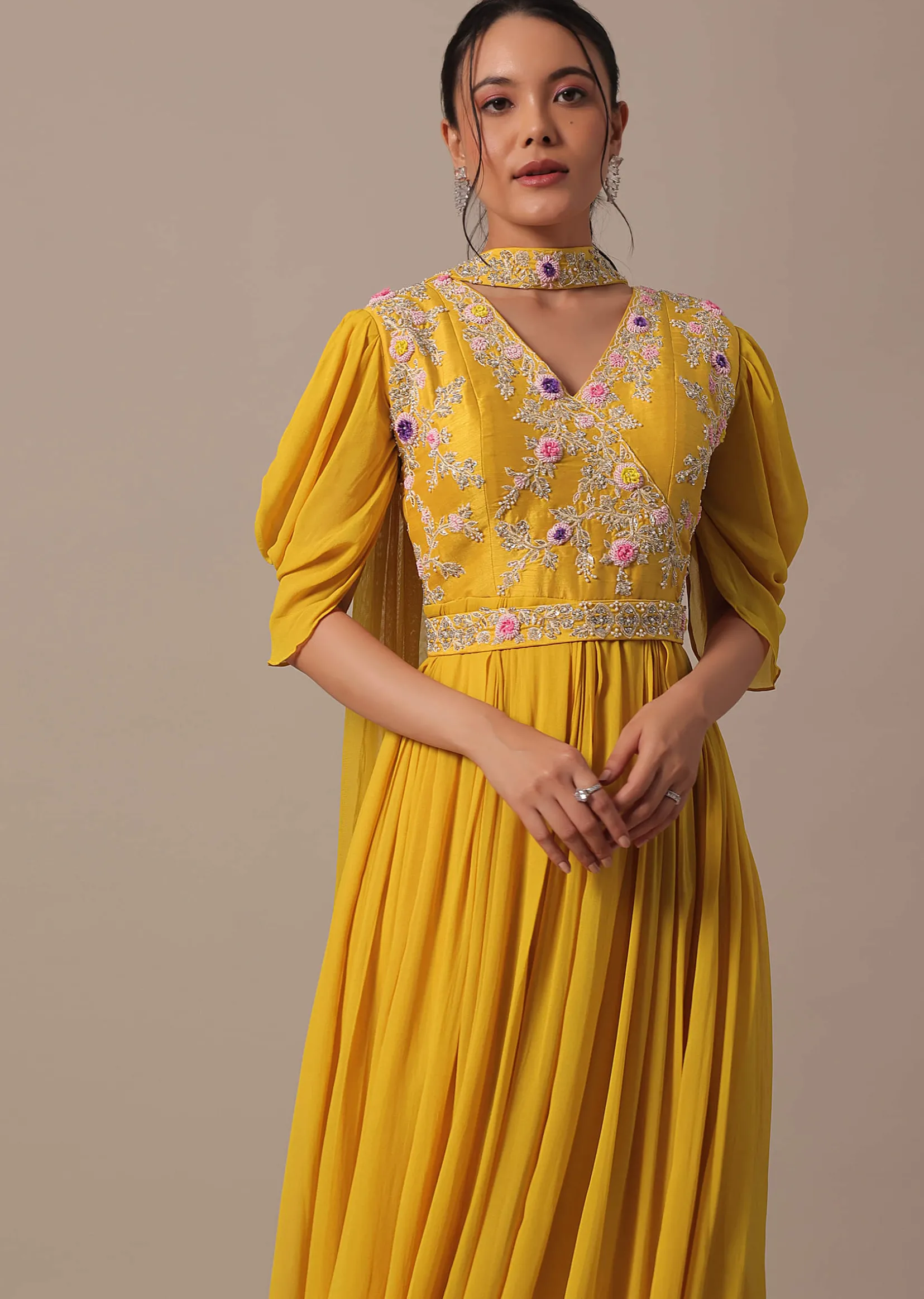 Yellow Embellished Anarkali Set