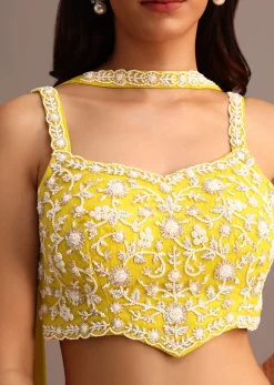 Yellow Embellished Croptop Palazzo Set With Dupatta