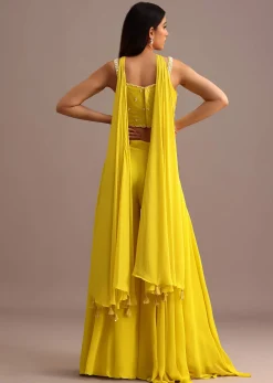 Yellow Embellished Croptop Palazzo Set With Dupatta