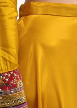 Yellow Embroidered Crepe Kurta Palazzo Set