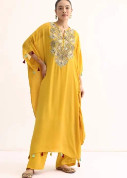 Yellow Embroidered Kaftan Kurta Set