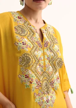 Yellow Embroidered Kaftan Kurta Set