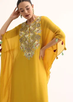 Yellow Embroidered Kaftan Kurta Set