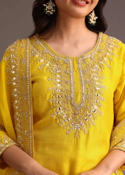 Yellow Embroidered Kurta Set With Chanderi Dupatta