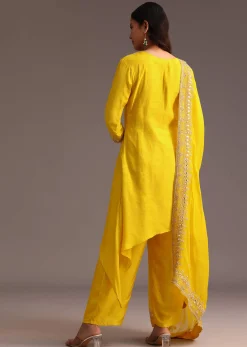 Yellow Embroidered Kurta Set With Chanderi Dupatta