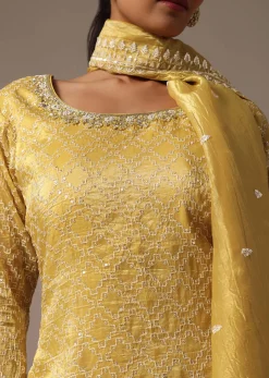 Yellow Embroidered Kurta Palazzo Set With Dupatta