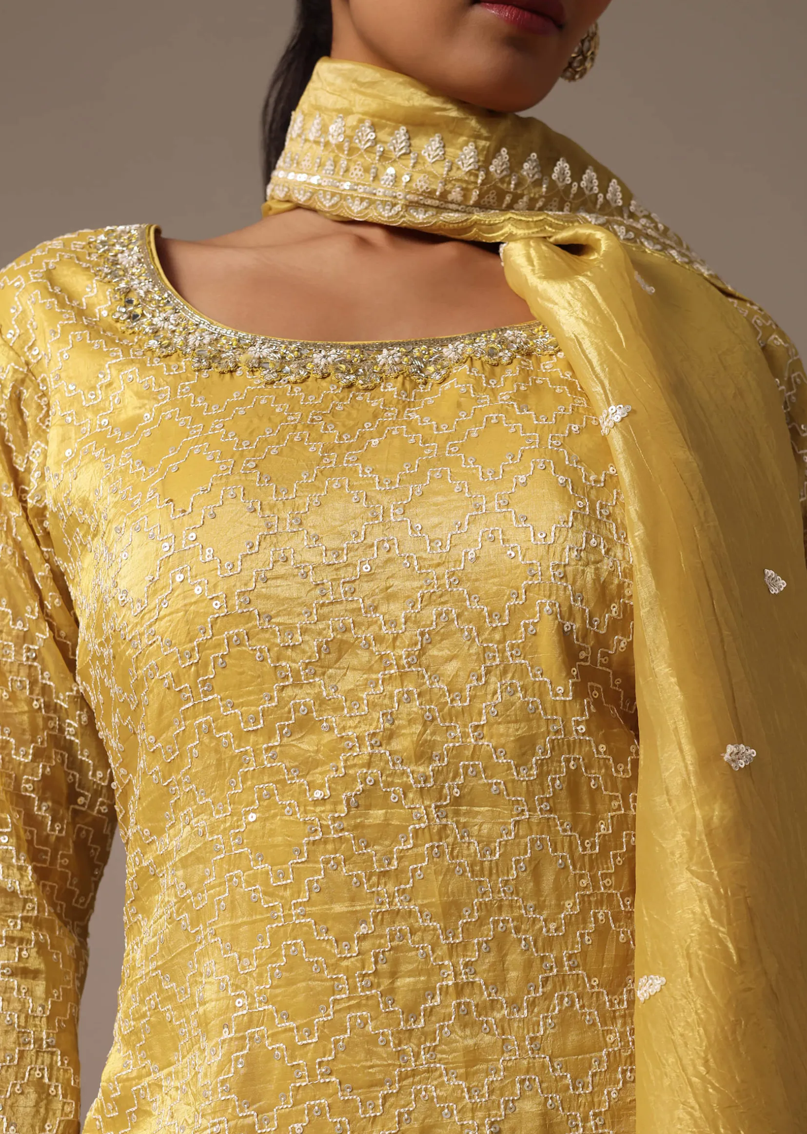 Yellow Embroidered Kurta Palazzo Set With Dupatta