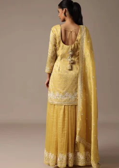 Yellow Embroidered Kurta Palazzo Set With Dupatta