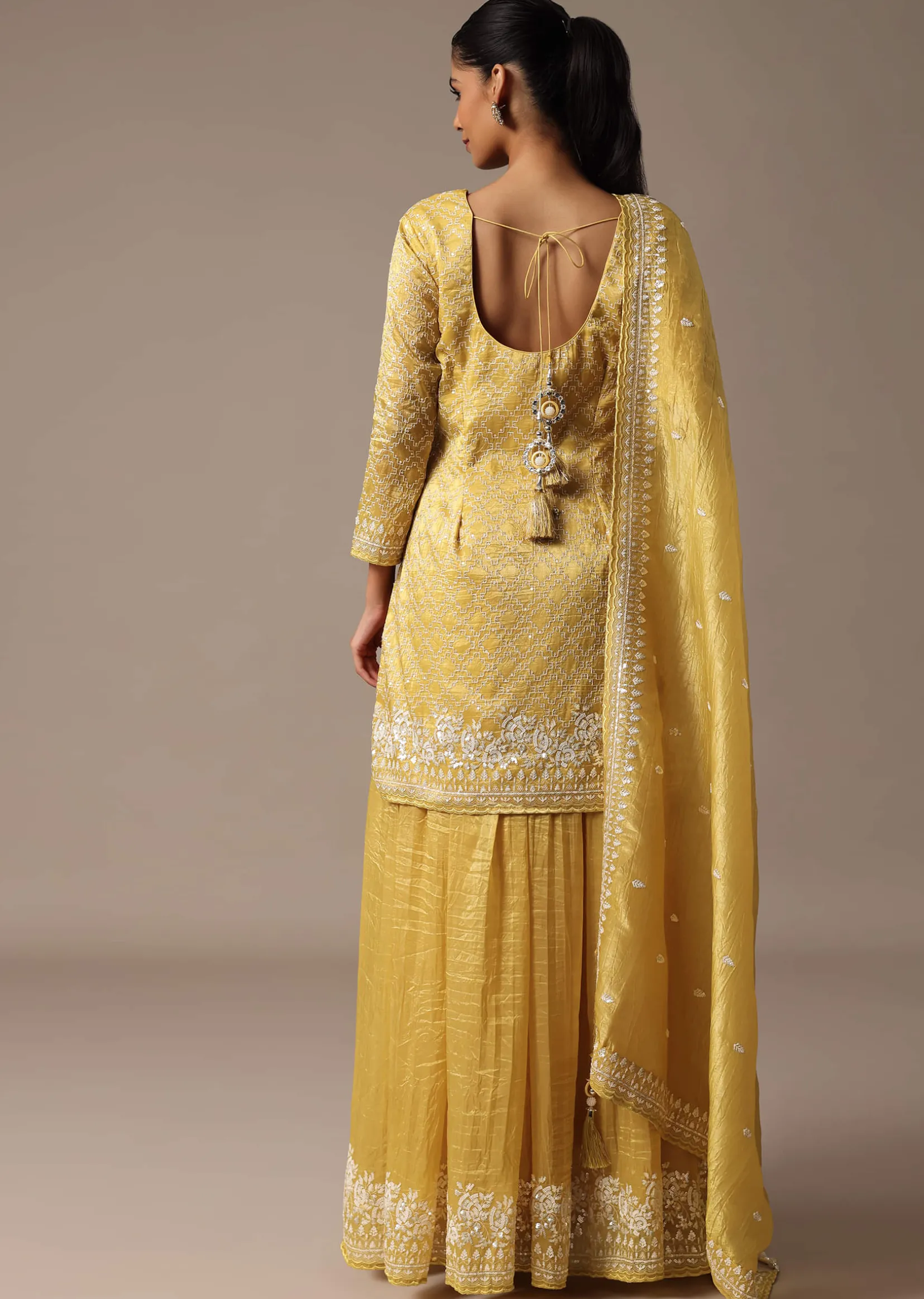 Yellow Embroidered Kurta Palazzo Set With Dupatta