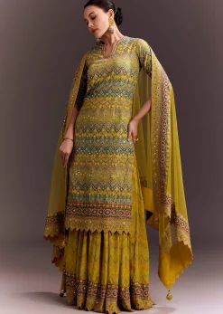 Yellow Embroidered Palazzo Suit