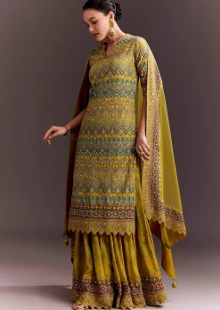Yellow Embroidered Palazzo Suit