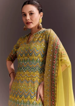 Yellow Embroidered Palazzo Suit