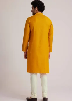 Yellow Embroidered Silk Kurta Set