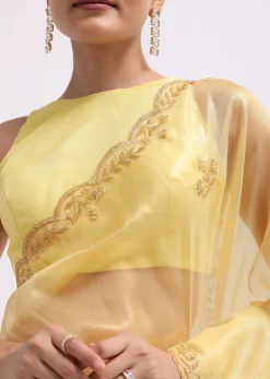Yellow Embroidered Tissue Saree With Unstitched Blouse