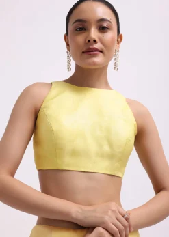 Yellow Embroidered Tissue Saree With Unstitched Blouse