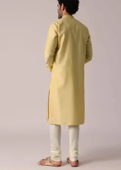 Yellow Festive Silk Kurta Set For Men