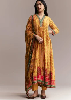Yellow Floral Anarkali Set