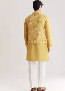 Yellow Floral Printed Jacket Kurta Set