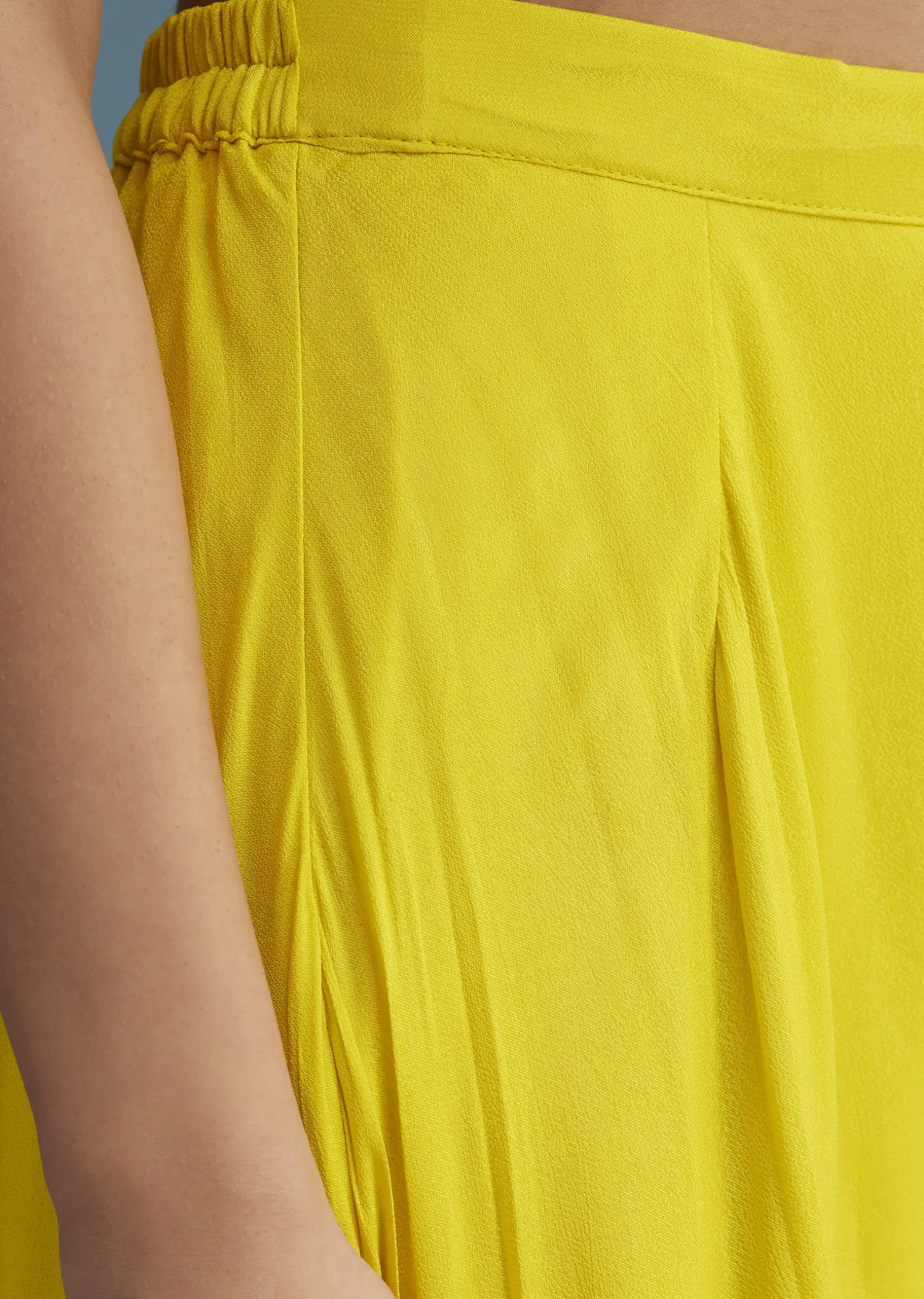 Yellow Georgette Crepe Palazzo Set With Ombre Sleeves