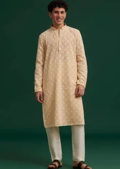 Yellow Georgette Embroidered Kurta Set