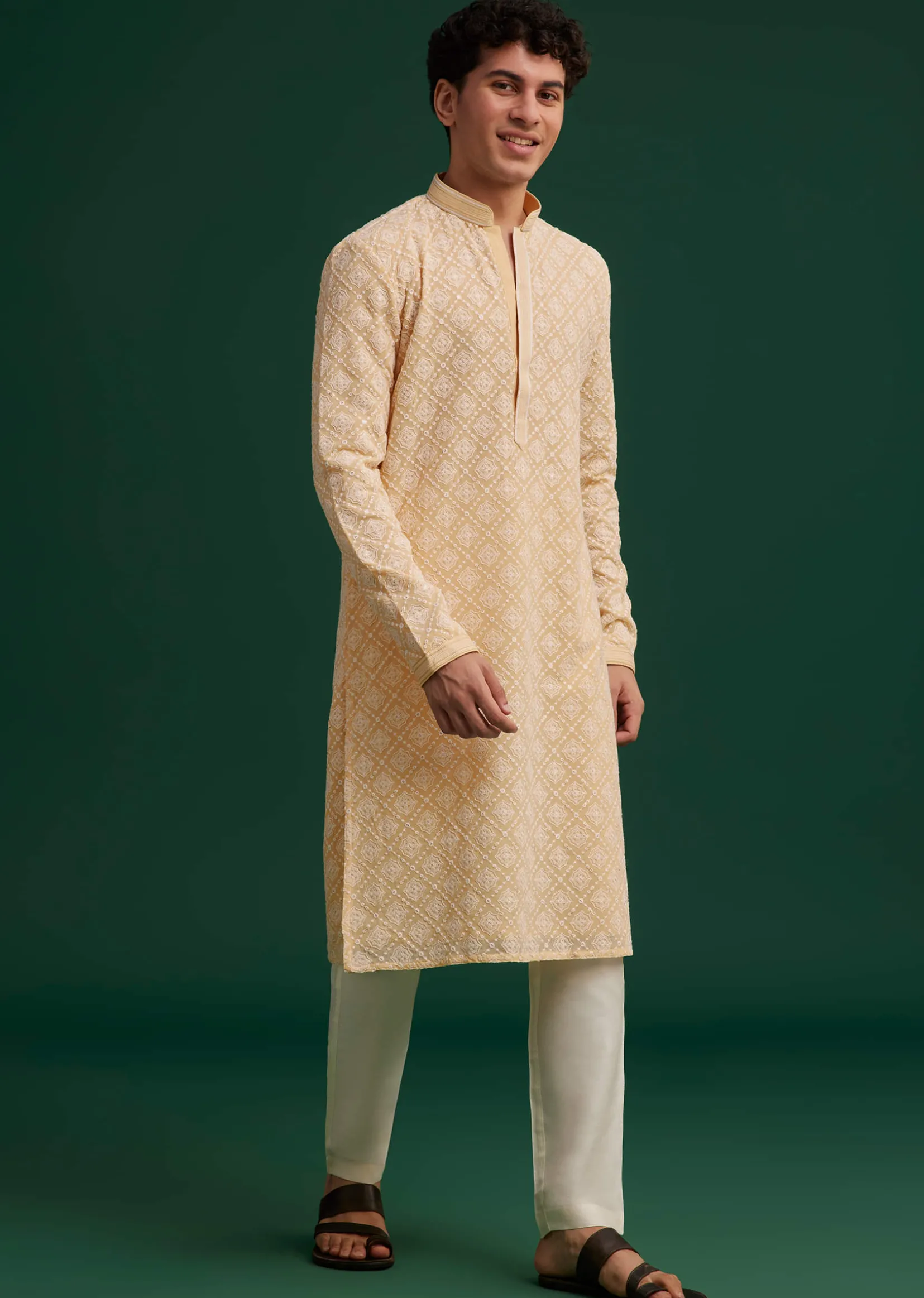 Yellow Georgette Embroidered Kurta Set