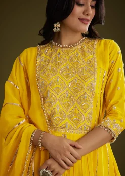 Yellow Georgette Gotta Lace Kurta Set With Cut Dana and Sequins Embellishments