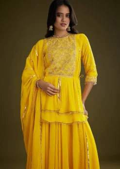 Yellow Georgette Gotta Lace Kurta Set With Cut Dana and Sequins Embellishments