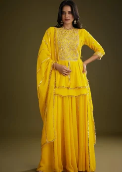 Yellow Georgette Gotta Lace Kurta Set With Cut Dana and Sequins Embellishments