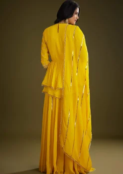 Yellow Georgette Gotta Lace Kurta Set With Cut Dana and Sequins Embellishments