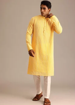 Yellow Georgette Kurta Set With Resham Work