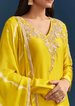 Yellow Georgette Kurta Skirt Set With Sequins Work And Dupatta