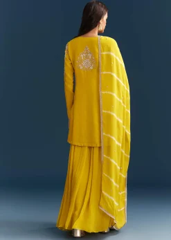 Yellow Georgette Kurta Skirt Set With Sequins Work And Dupatta