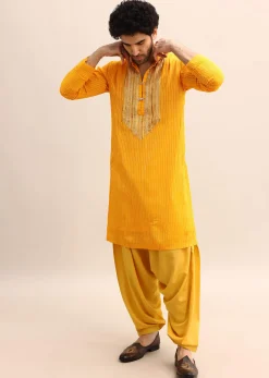 Yellow Gold Coin Work Kurta And Patiala Salwar Set