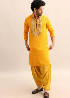 Yellow Gold Coin Work Kurta And Patiala Salwar Set