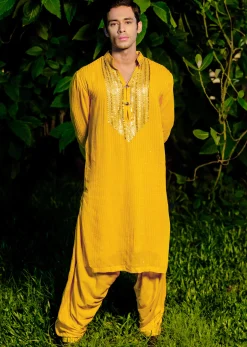 Yellow Gold Coin Work Kurta And Patiala Salwar Set