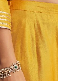 Yellow Gotta Work Kurta Sharara Suit In Russian Silk