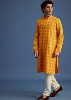 Yellow Hand Block Printed Kurta Set