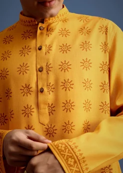 Yellow Hand Block Printed Kurta Set